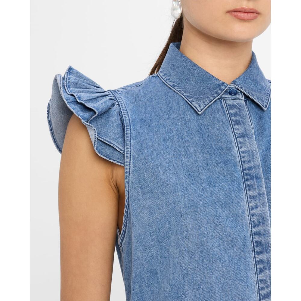 New ALICE + OLIVIA Jem Denim Tiered Mini Shirt Dress in Large - Picture 8 of 13